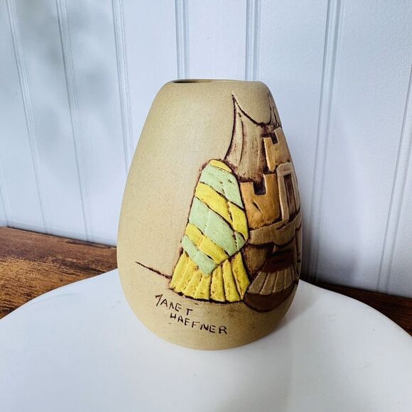 Vintage Janet Haefner Southwestern Pottery 5" Handcrafted Vase Signed 5” - Picture 2 of 10